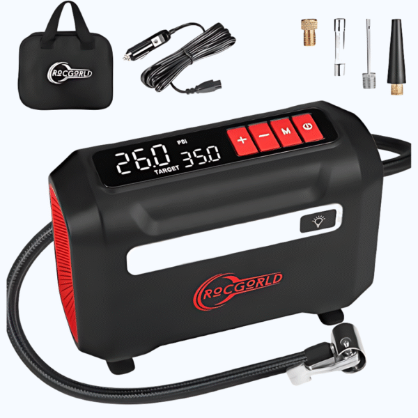 R8 Portable Tire Inflator – 12V DC Air Compressor with Dual Digital Display  – Compact Electric Air Pump